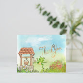 Niedlicher Springfrosch durch einen Brunnen Danke Postkarte (Stehend Vorderseite)