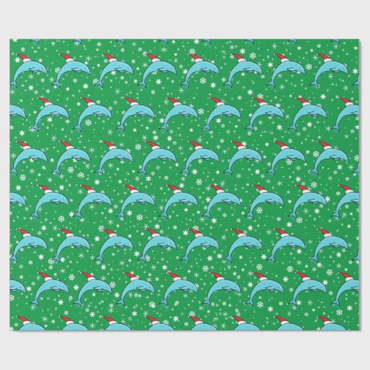 Niedlicher Sprung Dolphin in Weihnachtsmannmütze Geschenkpapier (Flach)