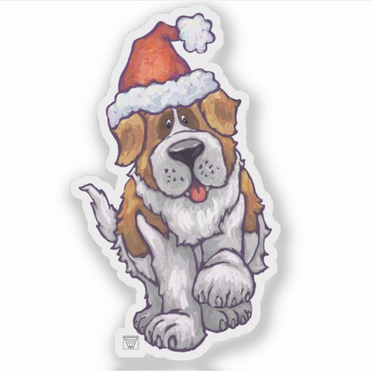 Niedlicher St. Bernard in einer Weihnachtsmannmütz Aufkleber (Vorderseite)
