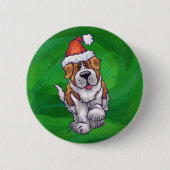 Niedlicher St. Bernard in Weihnachtsmannmütze auf Button (Vorderseite)