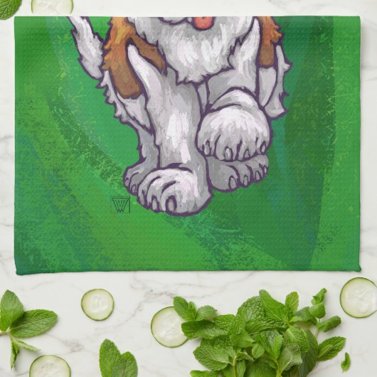 Niedlicher St. Bernard in Weihnachtsmannmütze auf Geschirrtuch (Gefaltet)