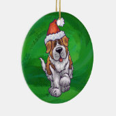 Niedlicher St. Bernard in Weihnachtsmannmütze auf  Keramikornament (Rechts)