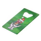 Niedlicher St. Bernard in Weihnachtsmannmütze auf Kreditkartenflaschenöffner (Rückseite Schrägansicht)