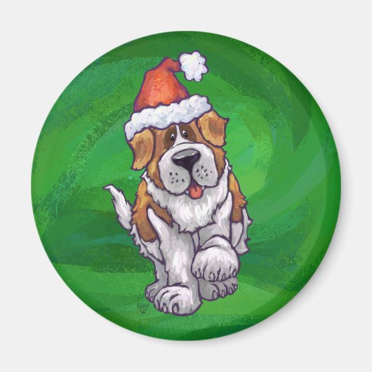 Niedlicher St. Bernard in Weihnachtsmannmütze auf  Magnet (Vorne)