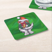 Niedlicher St. Bernard in Weihnachtsmannmütze auf Rechteckiger Pappuntersetzer (angewinkelt)