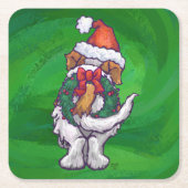 Niedlicher St. Bernard in Weihnachtsmannmütze auf Rechteckiger Pappuntersetzer (Vorderseite)