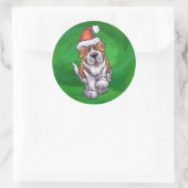 Niedlicher St. Bernard in Weihnachtsmannmütze auf  Runder Aufkleber (Tasche)