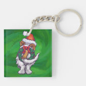 Niedlicher St. Bernard in Weihnachtsmannmütze auf  Schlüsselanhänger (Rückseite)