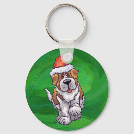 Niedlicher St. Bernard in Weihnachtsmannmütze auf Schlüsselanhänger (Vorderseite)