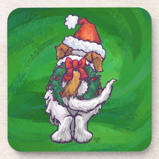 Niedlicher St. Bernard in Weihnachtsmannmütze auf Untersetzer (Vorderseite)