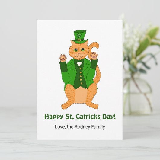 Niedlicher St Catricks Day Funny Lucky Cat Kleebla Karte (Stehend Vorderseite)