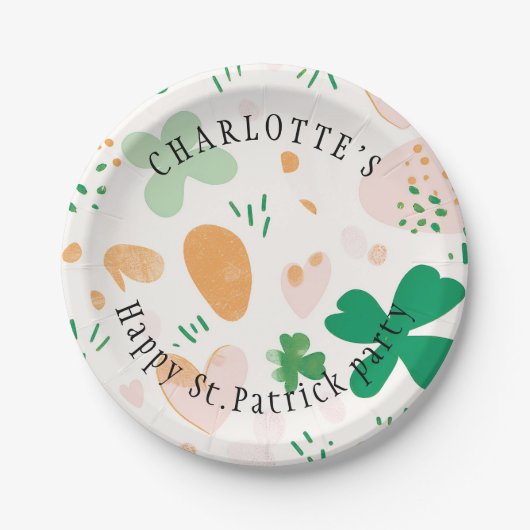 Niedlicher St. Patricks Day Custom Green Clover Pappteller (Vorderseite)