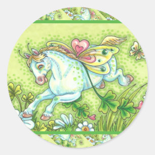 NIEDLICHER ST. PATRICK'S DAY FLYING IRISH PONY, FA RUNDER AUFKLEBER