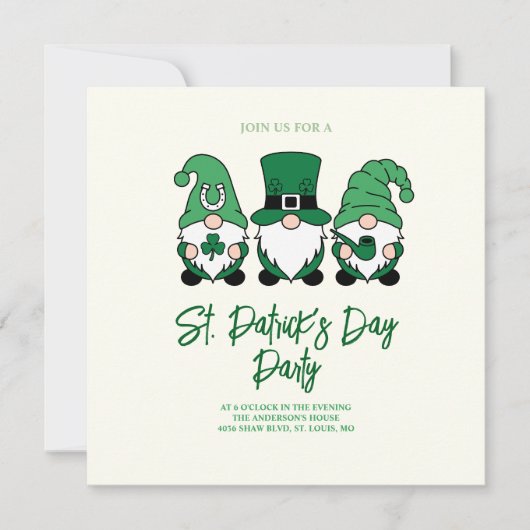 Niedlicher St. Patrick's Day Gnome Einladung (Vorderseite)