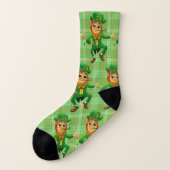 Niedlicher St. Patrick's Day Green Kariert Leprech Socken (Links - Außen)