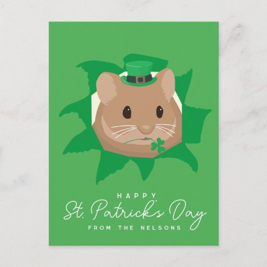 Niedlicher St. Patrick's Day Hamster durchblättert Postkarte (Vorderseite)