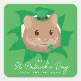 Niedlicher St. Patrick's Day Hamster durchblättert Quadratischer Aufkleber