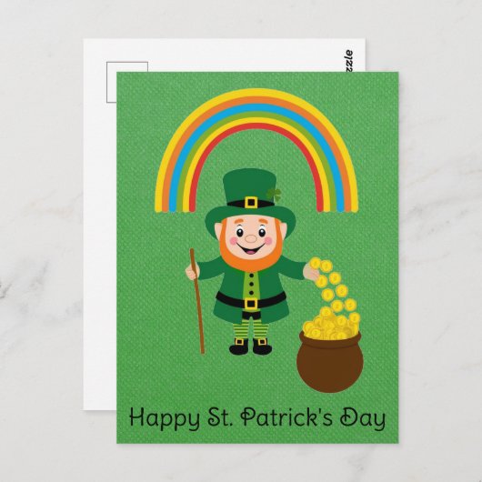 Niedlicher St Patricks Day Leprechaun Regenbogen G Postkarte (Vorne/Hinten)
