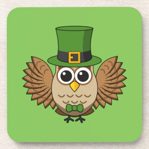 Niedlicher St. Patrick's Day Owl Cartoon Getränkeuntersetzer