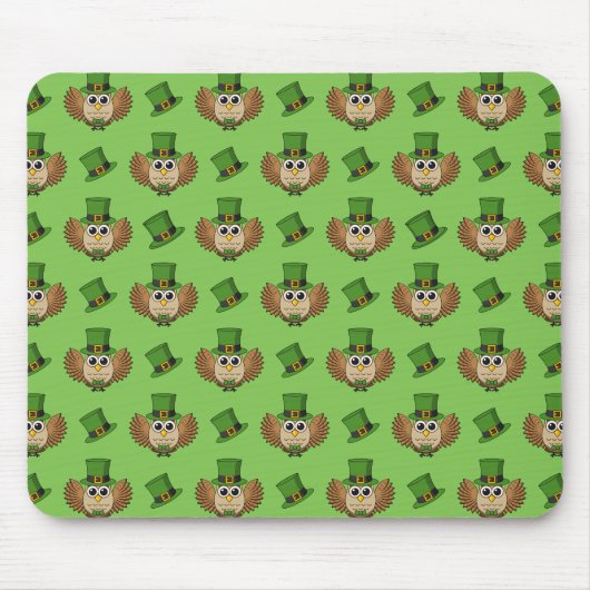 Niedlicher St. Patrick's Day Owl Cartoon Mousepad (Vorne)