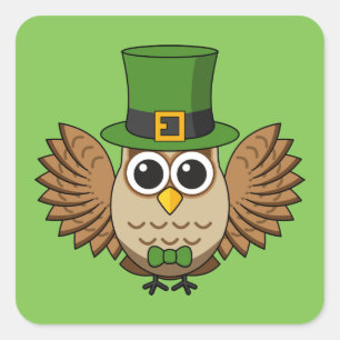 Niedlicher St. Patrick's Day Owl Cartoon Quadratischer Aufkleber