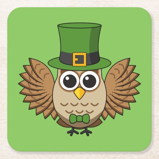 Niedlicher St. Patrick's Day Owl Cartoon Rechteckiger Pappuntersetzer (Vorderseite)