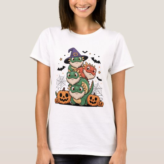 Niedlicher Stack aus bärtigen Halloween-Drachen T-Shirt (Vorderseite)