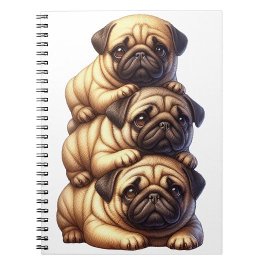 NIEDLICHER STACK VON HUNDEN MIT MOPS, DIE HUNDE HU NOTIZBLOCK (Vorderseite)