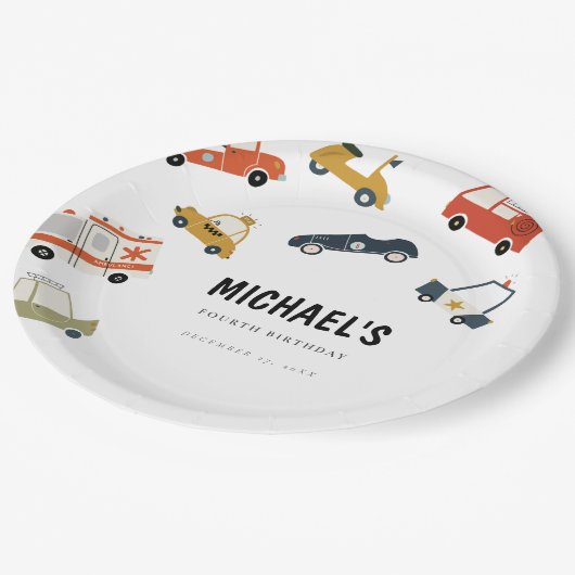 Niedlicher Stadtverkehr Geburtstagspapier Pappteller (Schrägansicht)