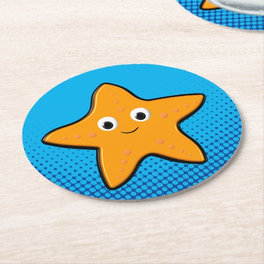 Niedlicher Starfish Zeichnend Blauer Ozean Runder Pappuntersetzer (Angewinkelt)