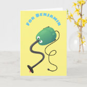 Niedlicher Staubsauger Cartoon Spaß Karte (Gelbe Blume)