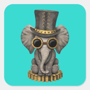 Niedlicher Steampunk Baby-Elefant CUB Quadratischer Aufkleber