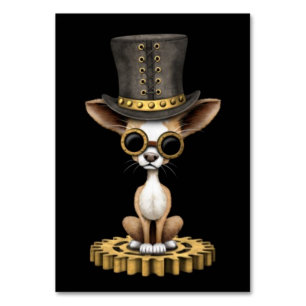 Niedlicher Steampunk Chihuahua Welpe Hund, schwarz Tischnummer