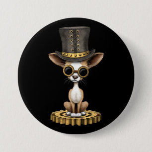 Niedlicher Steampunk Chihuahua-Welpen-Hund, Button