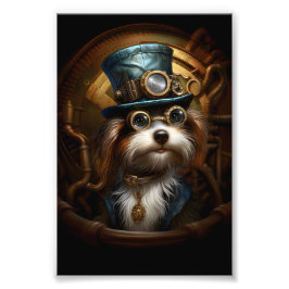 Niedlicher Steampunk-Hund in Hut & Goggles Imitate Fotodruck