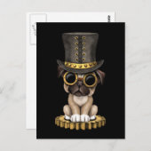 Niedlicher Steampunk-Mops Welpenhund, schwarz Postkarte (Vorne/Hinten)