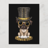 Niedlicher Steampunk-Mops Welpenhund, schwarz Postkarte (Vorderseite)
