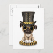 Niedlicher Steampunk-Mops Welpenhund, weiß Postkarte (Vorne/Hinten)