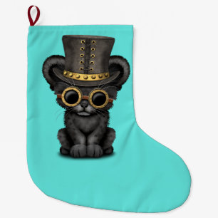 Niedlicher Steampunk schwarzer Panther CUB Großer Weihnachtsstrumpf