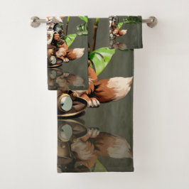 Niedlicher Steampunkfuchs Badhandtuch Set