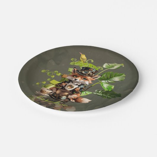 Niedlicher Steampunkfuchs Pappteller (Schrägansicht)