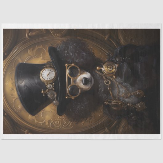 Niedlicher Steampunkhund in Hutgemälde D3L-Entfärb Seidenpapier (Vorderseite)