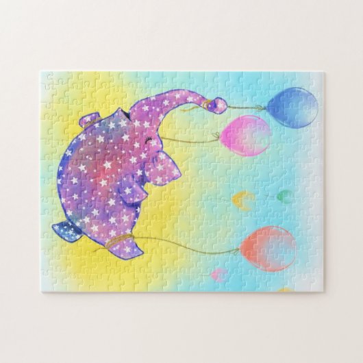 Niedlicher Sternenelefant mit farbenfrohen Balloon Puzzle (Horizontal)