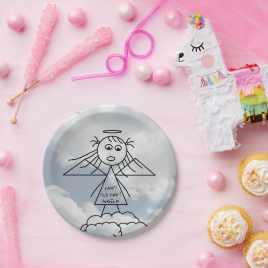 Niedlicher Stick Angel auf Wolken Personalisiert G Pappteller (Party)