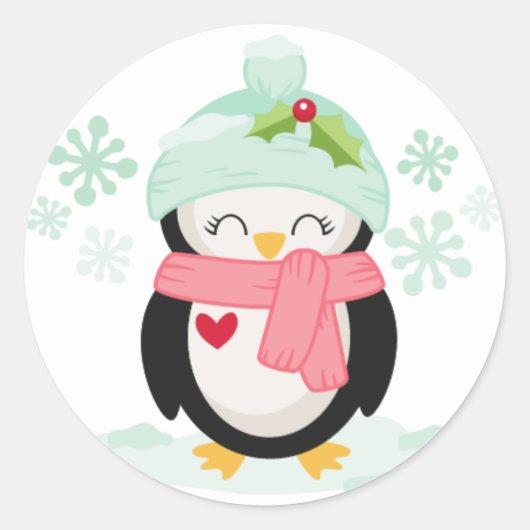 Niedlicher Sticker für Weihnachtspinguin (Vorderseite)