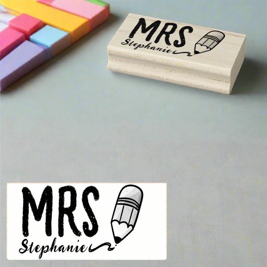 Niedlicher Stift zurück zum Namen des Lehrers Gummistempel