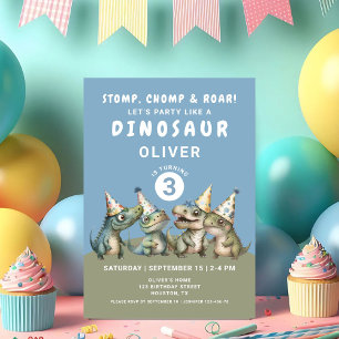 Niedlicher Stomp, Chomp & Roar Dinosaurier 3. Gebu Einladung