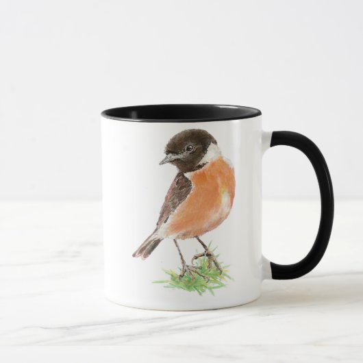 Niedlicher Stonechat, Wasserfarben-Vogelsammlung Tasse (Rechts)
