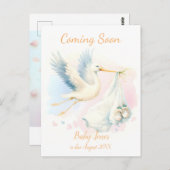 Niedlicher Storch bald Ankündigung Einladung Postkarte (Vorne/Hinten)