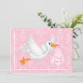Niedlicher Storch Es ist eine Girl Pink Baby Dusch Einladung (Stehend Vorderseite)